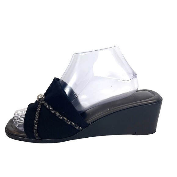 Brighton Isis Womens Sandals 10 M Black Low Wedge Shoes Braid Slip On Slide Y2K - Picture 1 of 14